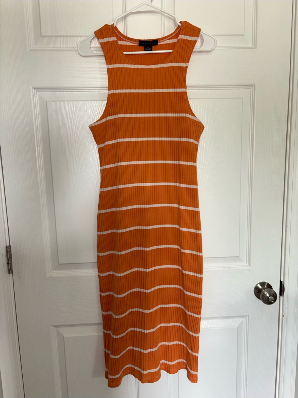 Sanctuary Orange and White Striped Ribbed Midi Dress